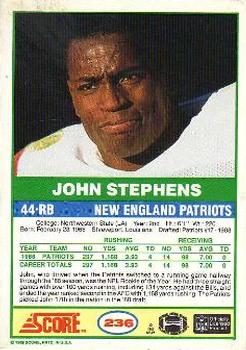 1989 Score #236 John Stephens Back