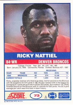 1989 Score #73 Ricky Nattiel Back