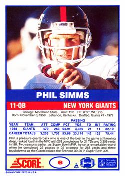 1989 Score #6 Phil Simms Back
