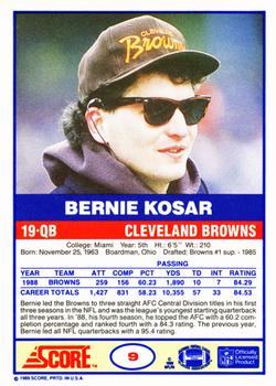 1989 Score #9 Bernie Kosar Back