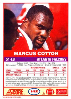 1989 Score #142 Marcus Cotton Back