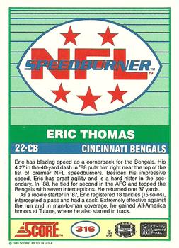 1989 Score #316 Eric Thomas Back