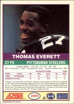 1989 Score Supplemental #390S Thomas Everett  Back