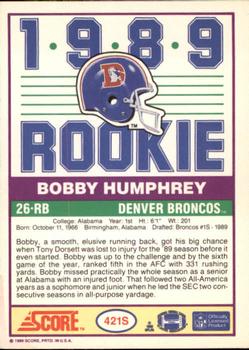 1989 Score Supplemental #421S Bobby Humphrey  Back