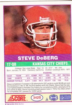 1989 Score Supplemental #342S Steve DeBerg  Back