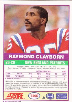 1989 Score Supplemental #346S Raymond Clayborn  Back