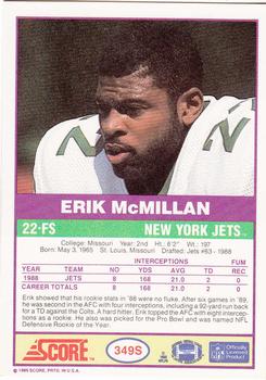 1989 Score Supplemental #349S Erik McMillan  Back