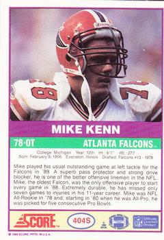 1989 Score Supplemental #404S Mike Kenn  Back