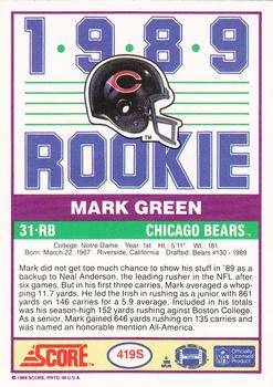 1989 Score Supplemental #419S Mark Green  Back