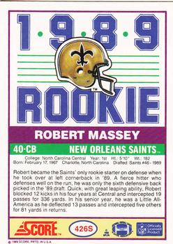 1989 Score Supplemental #426S Robert Massey  Back