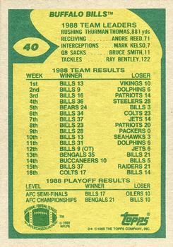 1989 Topps #40 Bills Team Leaders (Kelly Reads Defense) Back