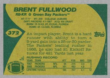 1989 Topps #372 Brent Fullwood Back