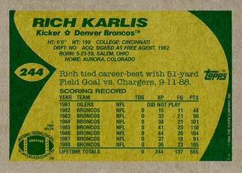 1989 Topps #244 Rich Karlis Back