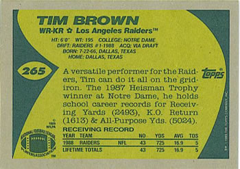 1989 Topps #265 Tim Brown Back
