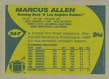 1989 Topps #267 Marcus Allen Back