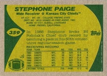 1989 Topps #359 Stephone Paige Back