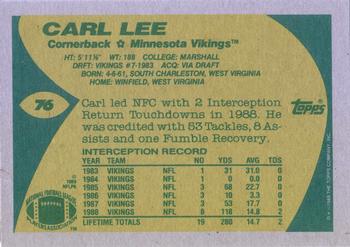1989 Topps #76 Carl Lee Back