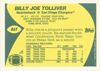 1989 Topps Traded #86T Billy Joe Tolliver Back
