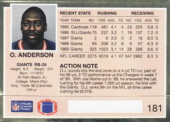 1990 Action Packed #181 Ottis Anderson Back