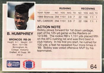 1990 Action Packed #64 Bobby Humphrey Back