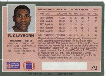 1990 Action Packed Rookie/Update #79 Raymond Clayborn Back