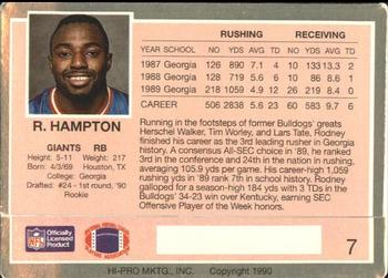 1990 Action Packed Rookie/Update #7 Rodney Hampton Back