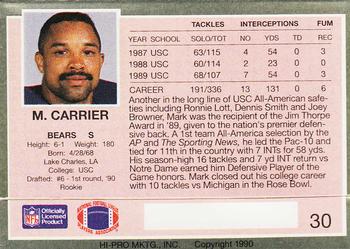 1990 Action Packed Rookie/Update #30 Mark Carrier Back