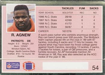 1990 Action Packed Rookie/Update #54 Ray Agnew Back