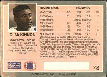 1990 Action Packed Rookie/Update #78 Dennis McKinnon Back
