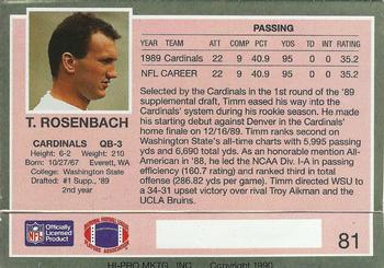 1990 Action Packed Rookie/Update #81 Timm Rosenbach Back