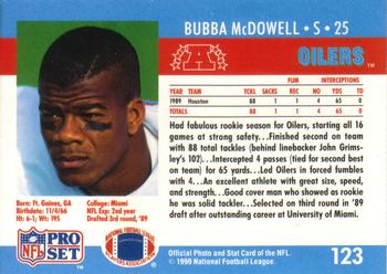 1990 Pro Set #123 Bubba McDowell Back