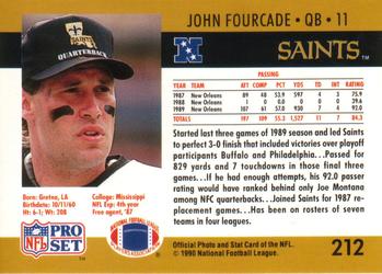 1990 Pro Set #212 John Fourcade Back