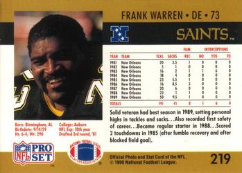 1990 Pro Set #219 Frank Warren Back
