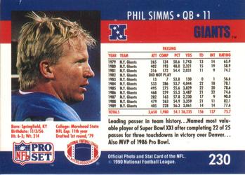 1990 Pro Set #230 Phil Simms Back