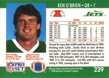 1990 Pro Set #239 Ken O'Brien Back
