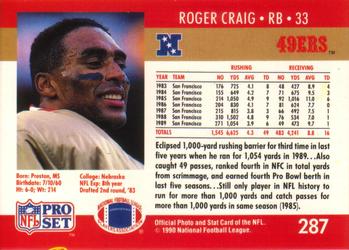 1990 Pro Set #287 Roger Craig Back