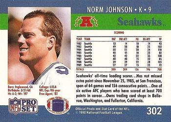 1990 Pro Set #302 Norm Johnson Back