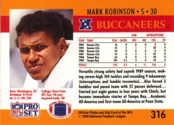 1990 Pro Set #316 Mark Robinson Back
