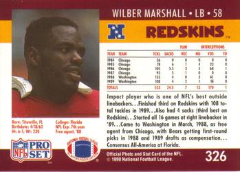 1990 Pro Set #326 Wilber Marshall Back