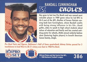 1990 Pro Set #386 Randall Cunningham Back