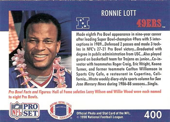 1990 Pro Set #400 Ronnie Lott Back