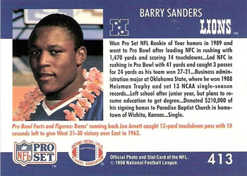 1990 Pro Set #413 Barry Sanders Back