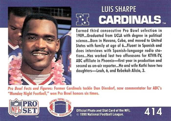 1990 Pro Set #414 Luis Sharpe Back