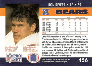 1990 Pro Set #456 Ron Rivera Back