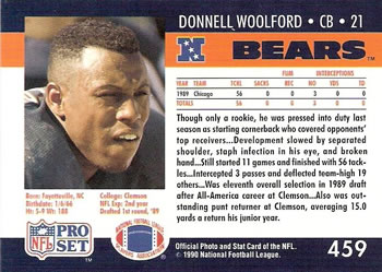 1990 Pro Set #459 Donnell Woolford Back