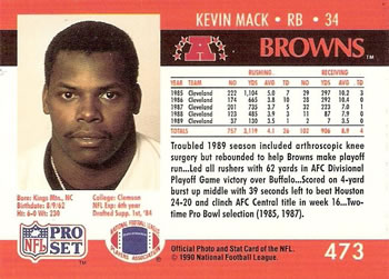 1990 Pro Set #473 Kevin Mack Back