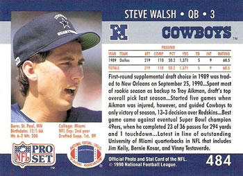 1990 Pro Set #484 Steve Walsh Back