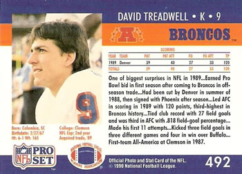1990 Pro Set #492 David Treadwell Back