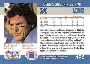1990 Pro Set #495 Dennis Gibson Back