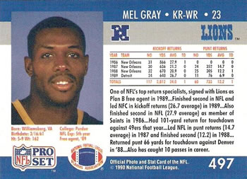 1990 Pro Set #497 Mel Gray Back